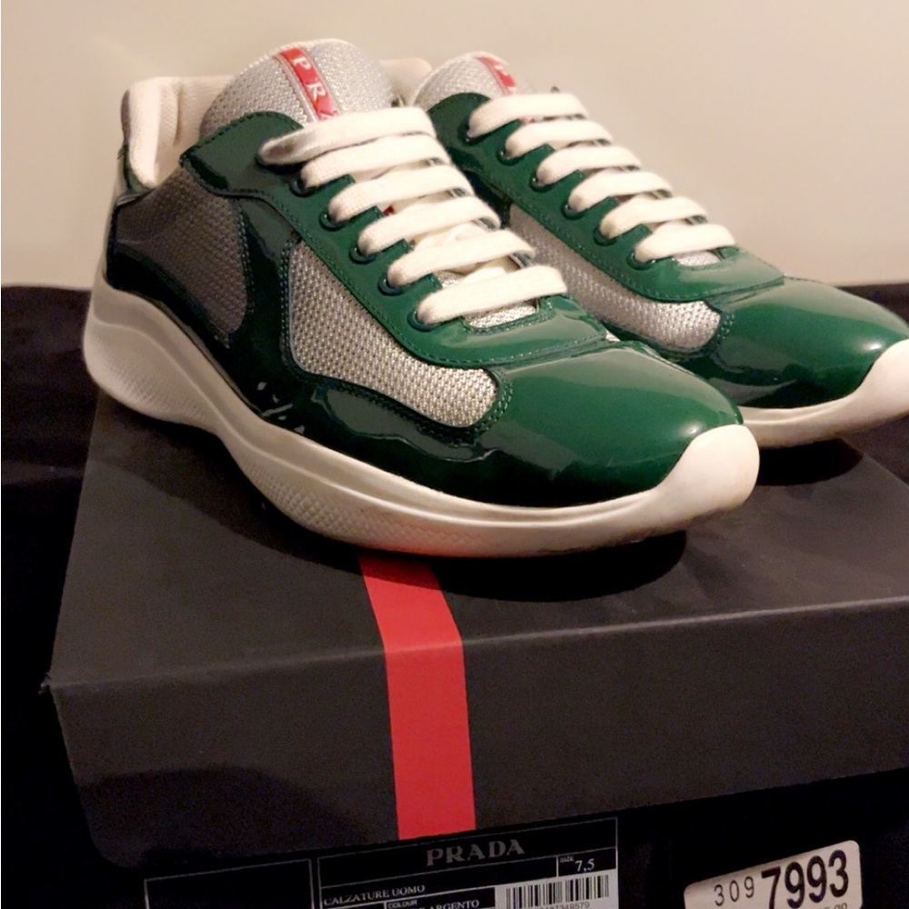 Prada Men's Green and Gray Sneakers - Picture 2 of 6